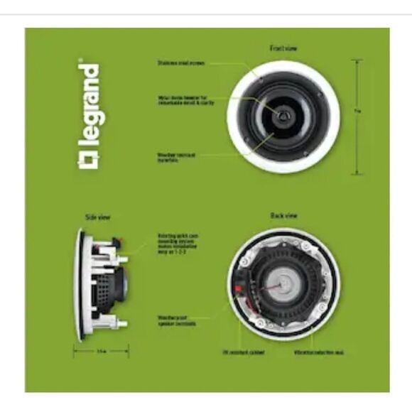 LEGRAND On Q Set  2 100 Watt In Ceiling Speakers - Picture 5 of 5